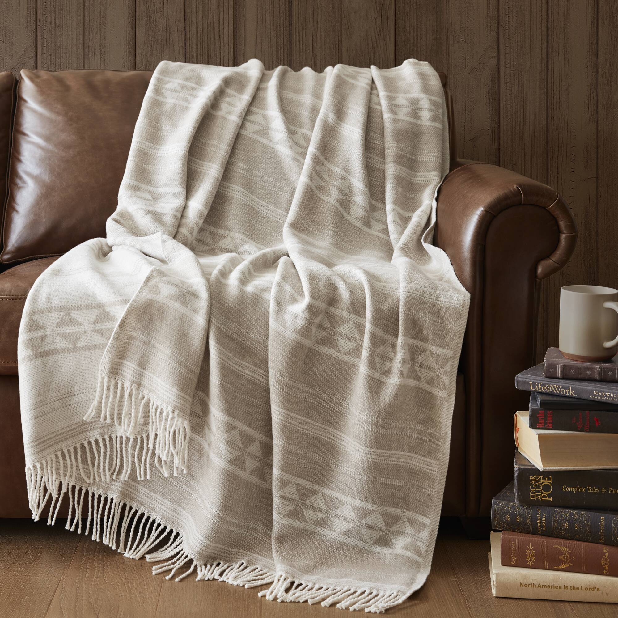 1-Piece 50x60' Cotton Blend Throw, Ivory Stripe